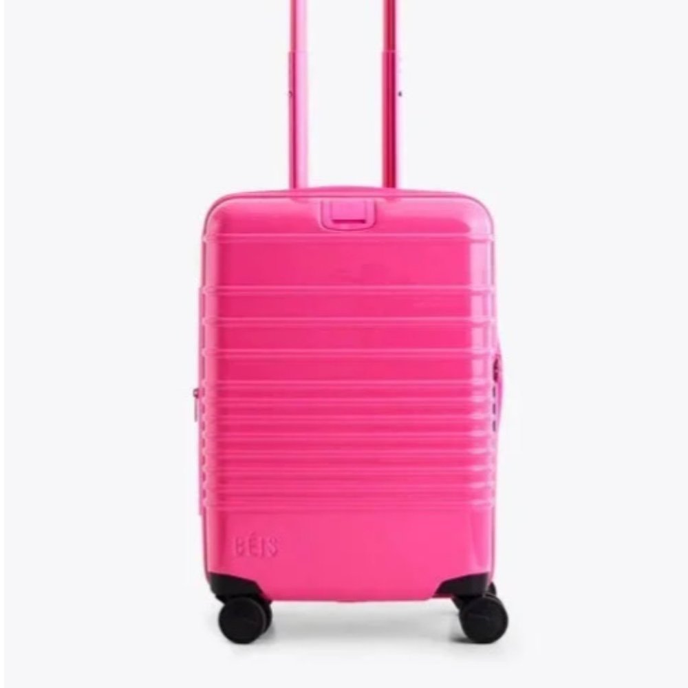 Beis x Barbie Carry On Roller Luggage in Barbie Pink